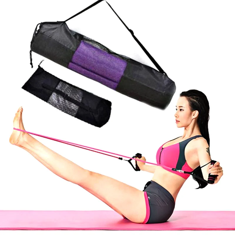 

66 * 22cm Yoga Mat Bag Convenience Black Portable Case Nylon Pilates Carrier Mesh Adjustable Strap Yoga Tool (mat not including)