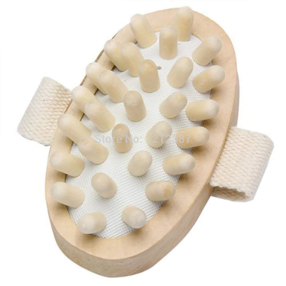

New Hand-Held Natural Wood Wooden Massager Body Brush Cellulite Reduction -15