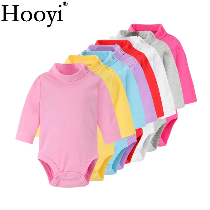 Hooyi Baby Boy Clothes 100% Cotton Pure Solid Newborn Bodysuits Turtleneck Premature Clothing Shirts Tops 0 1 2 3 Years PJS Soft