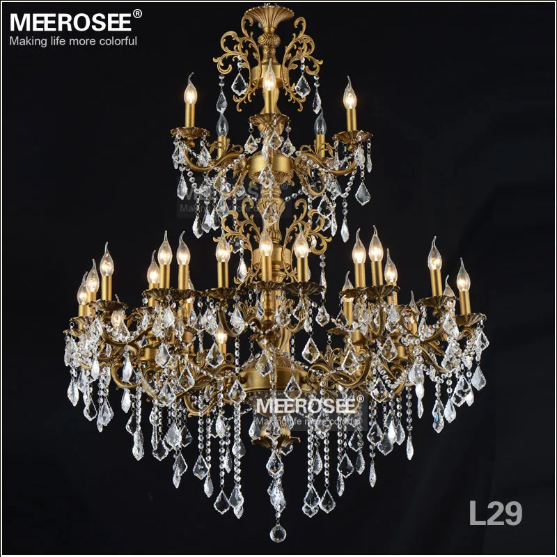 

Luxurious Large Brass Color Crystal Chandelier Lamp Crystal Lustre Light Fixture 3 tiers 29 Arms Hotel Lamp