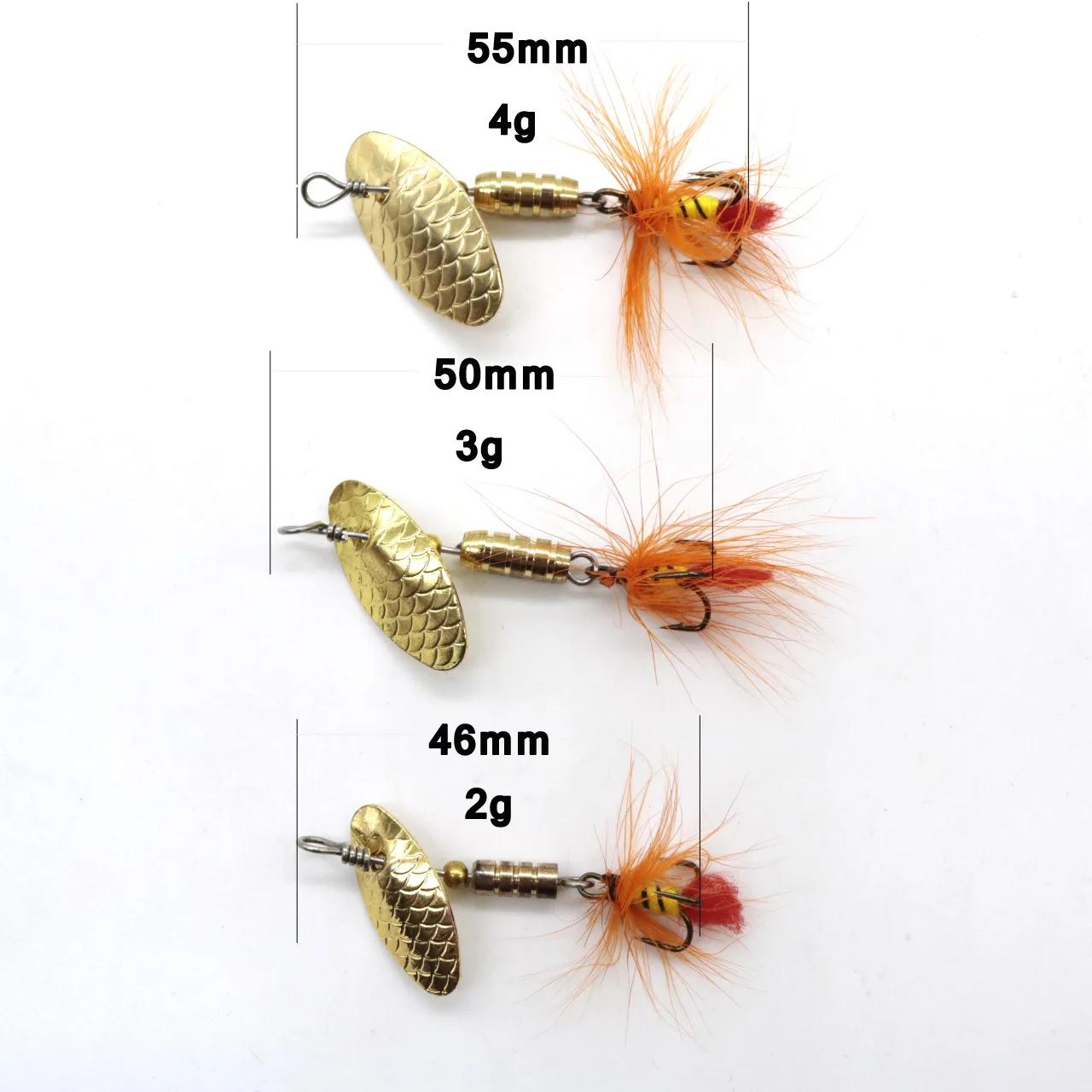 1pcs Spinner Spoon Lures  2g 3g 4g Rotating metal sequins bait treble Hooks  Crankbait Hard Baits artificial Fishing Lure Tackle