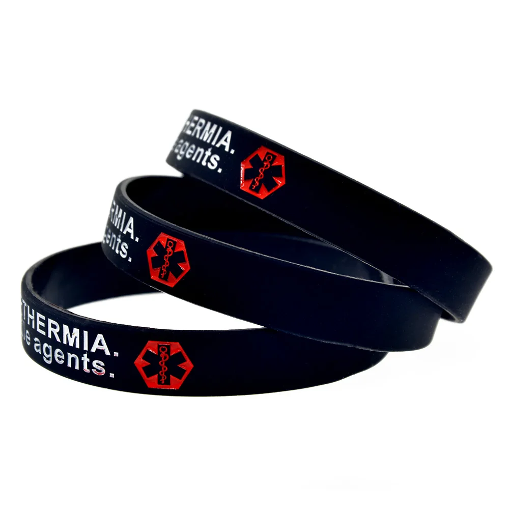 50 Stück, Warnarmband aus Silikon für Fälle von maligner Hyperthermie, 1/2 Zoll breit, für Damen und Herren, Gummiarmband, motivierendes Armband. – Detail 4