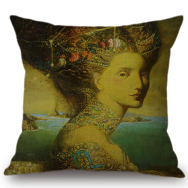 Vintage Victorian era Lady Women Face Royal Style Home Decorative Sofa Throw Pillow Case Renaissance Oil Painting Cushion Cover