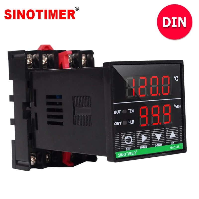 DIN Rail Digital Humidity Controller with 3M UL Listed Cables and Combined Humidity and Temperature Sensor