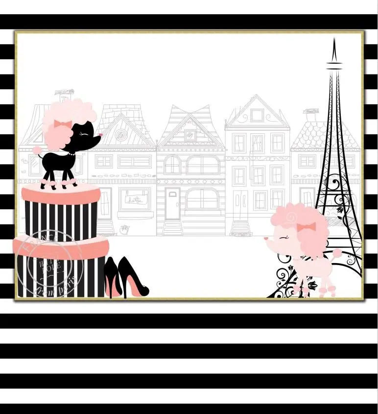 

8x8FT Paris Eiffel Tower Black White Stripes Ice Cream Cake Dog Custom Photo Studio Backgrounds Backdrops Vinyl 240cm x 240cm