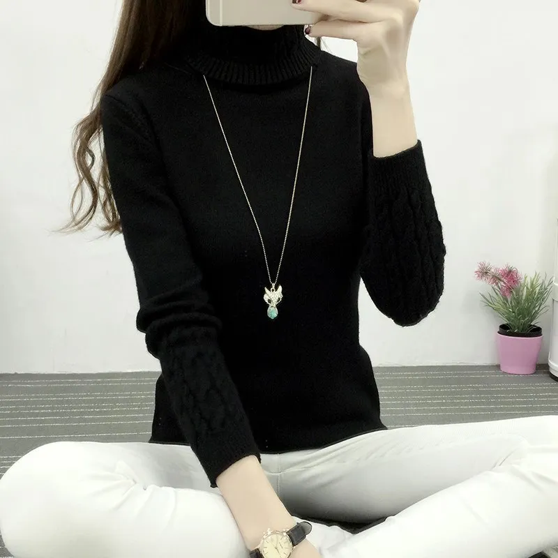 Women Turtleneck Pullover Sweater New Hot women Autumn Winter Solid Basic Knitted Sweater Female Fashion Wild Knitwear Sweater