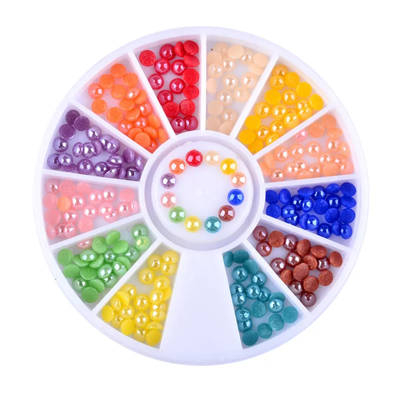 Strass pailletés colorés AB pour ongles, 1 boîte, perles de charme 3D, décorations en roues pour gel UV, accessoires de Nail Art, DIY