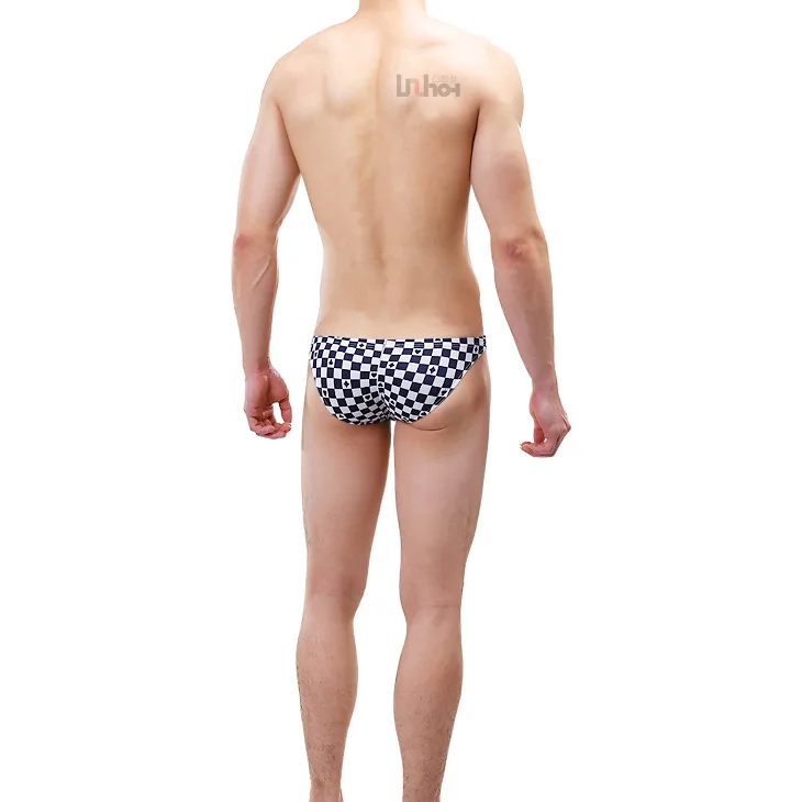 Ropa interior Sexy Gay para hombre, calzoncillos cortos de seda de hielo, a cuadros, bolsa convexa en U, bragas de cintura baja, Cueca, M-XXL