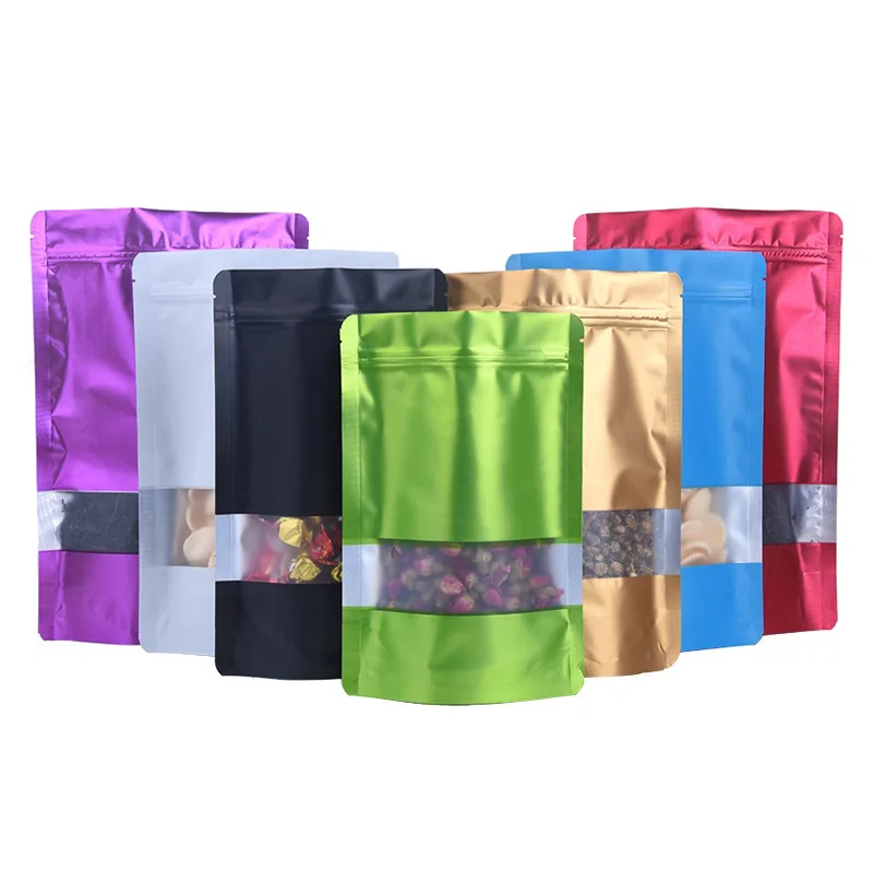 1000pcs/lot Colorful Doypack Aluminum Foil Plastic Self seal Package Bag with Window Mylar Retails Zipper Pouch for Food Storage