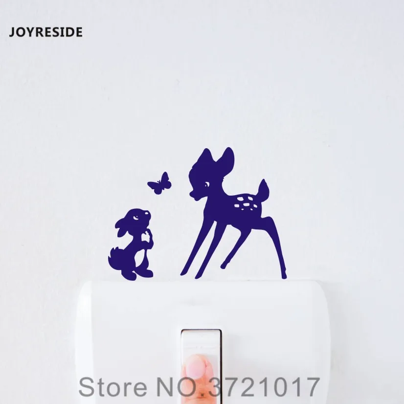 JOYRESIDE Bambi Squirrel Butterfly Funny Light Switch Small Wall Decal Vinyl Sticker Kids Room Home Decor House Decoration XY152