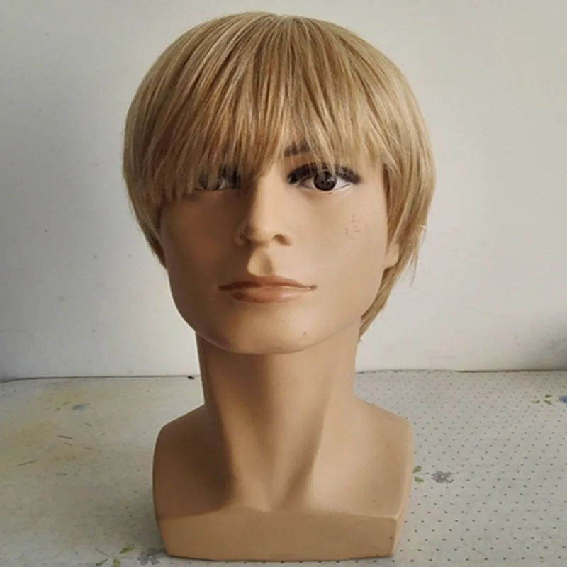 Blonde Wig Fei-Show Synthetic Heat Resistant Fiber Short Wavy Hair Male Man Hairpiece Black/Dark Brown/Light Brown