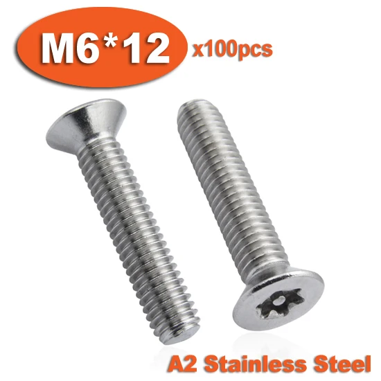 

100pcs DIN7991 M6 x 12 A2 Stainless Steel Torx Flat Countersunk Head Tamper Proof Security Screw Screws