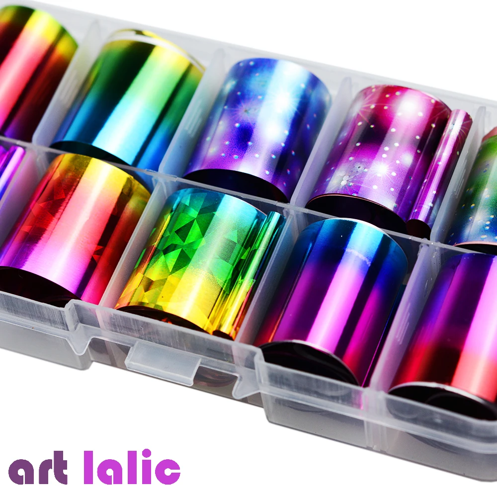 Holographic Nail Foil Set, Transparent, AB Color, Diamond Starry Sky, Nail Art, Transfer Sticker, Manicure, 10P Box, 2.5*60cm