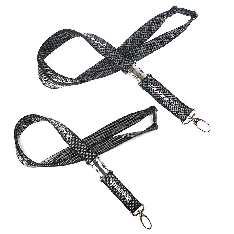 

New BOEING / Airbus Lanyard for Pilot License ID Holder, Wide Black Mini Plaid Style with Metal Buckle for Flight Crew Airman