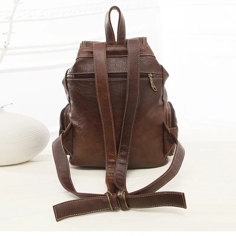 2025 hohe Qualität Frauen Rucksack Vintage Rucksäcke Für Teenager Mädchen Mode Große Schule Taschen PU Leder Schwarz Mochila Feminina