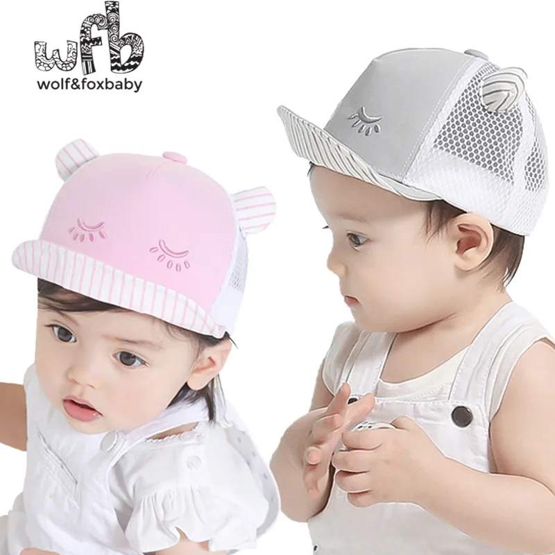 Retail 46-52CM baby cotton net hat ear shade duck tongue embroidery infant baseball summer autumn fall winter