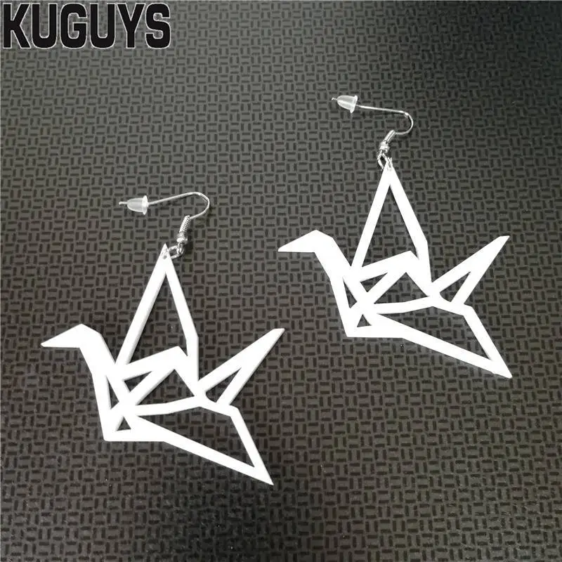 KUGUYS Paper Crane Women\'s Dangle Earrings for Women Acrylic Black White Hollow Out Jewelry Classic Accessory