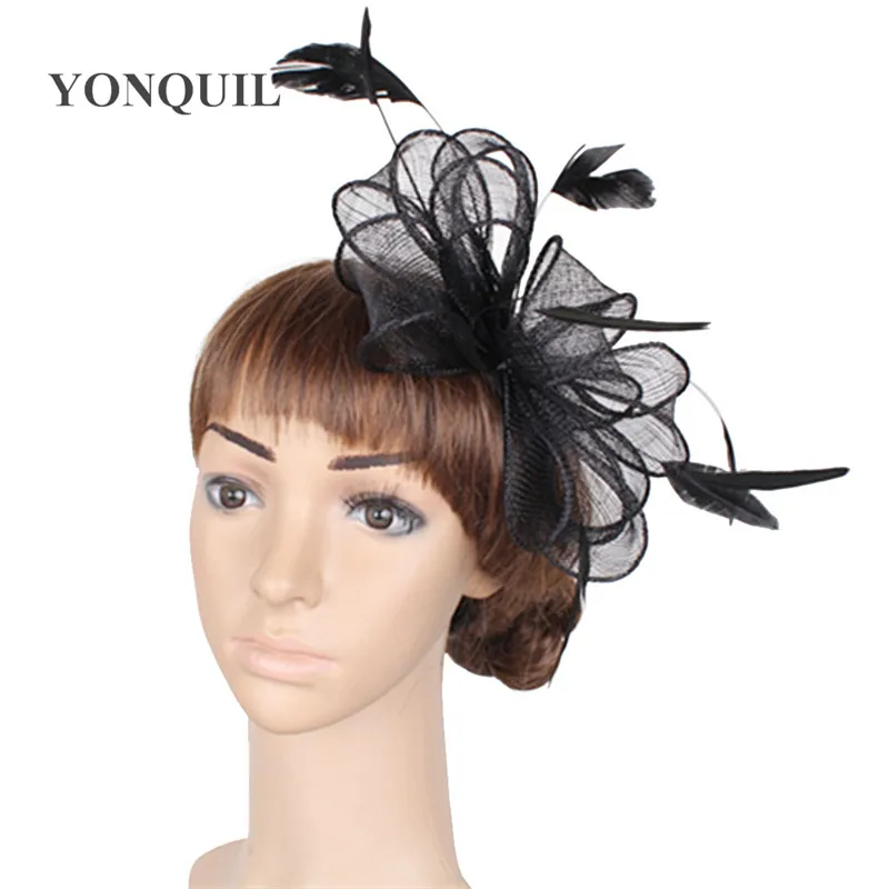 Champagner Sinamay Fascinator Hüte mit Haarspange Cocktailhut Braut Haarschmuck Elegante Damen Kirchenkopfschmuck – Detail 4