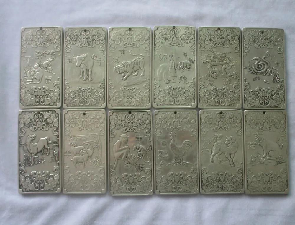 

Copper Brass craft Old Chinese Twelve Zodiac Tibet Silver Bullion thanka statue/Sculpture amulet 12piece/lot