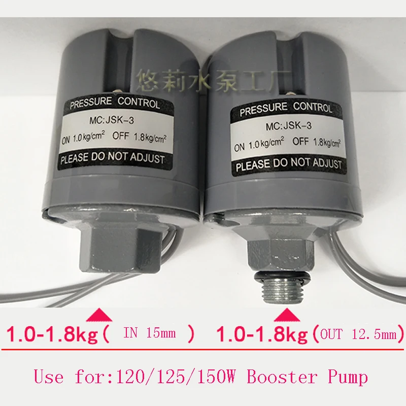 2Pcs JSK-3 220V 16A Adjustable Mechanical Water Pump Pressure Switch Diameter 12.5/15mm 0.8-3.3kg  Controller switches