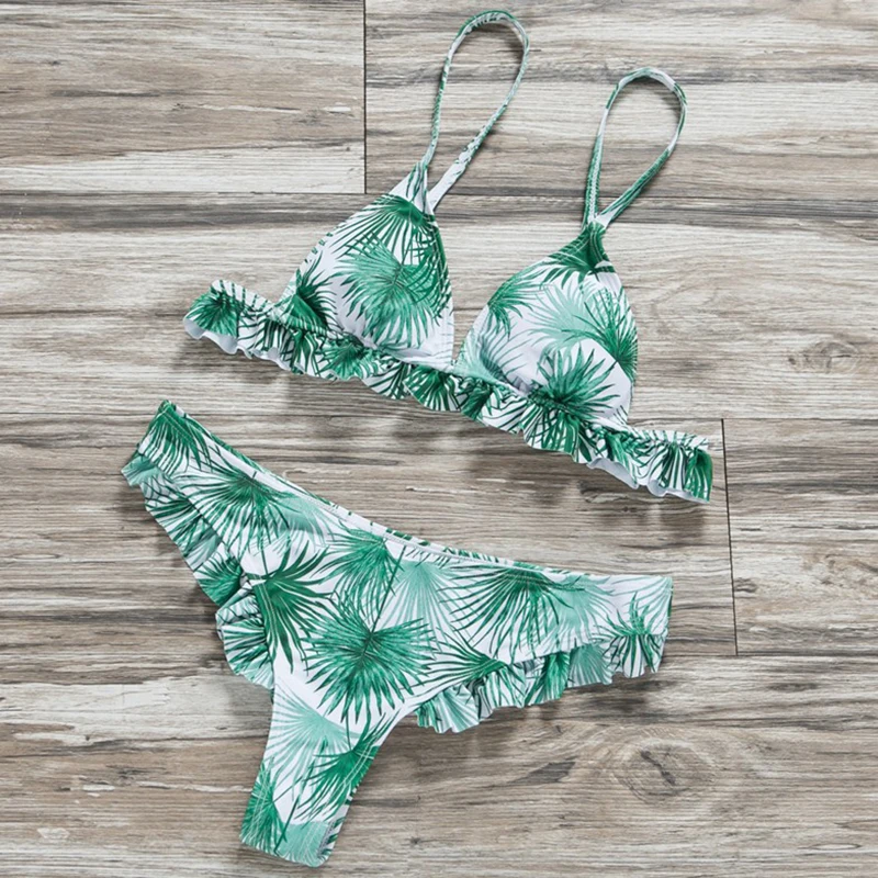 ZTVitality Sexy Swimsuit Female Bikini 2019 New Arrival Beach Leaf Print Patchwork Low Waist Swimwear Women Brazilian Biquini