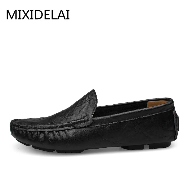 MIXIDELAI Soft Leather Men Loafers New Handmade Casual Shoes Men Moccasins For Men Leather Flat Shoes Big Size 36-48 Fashion