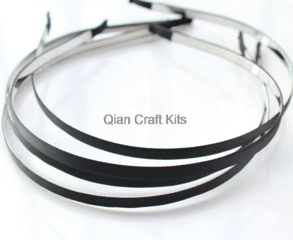 

50pcs 6mm Metal Headband with Bent End - Cover up with Satin Ribbon black