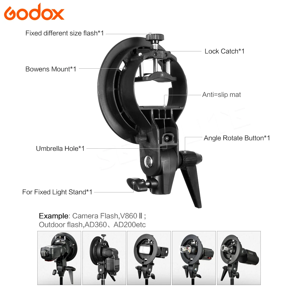 Godox S-نوع قوس بونز جبل ل فلاش ضوء سبيدليت سنوت سوفت بوكس V850II 860II AD200pro حامل