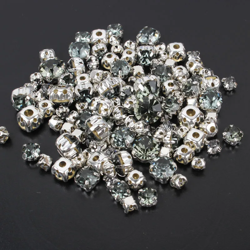 Best selling Sew-On Rhinestones Mixed Size 4-8mm 120pcs Silver claw crystal stones For clothing sewing accessories