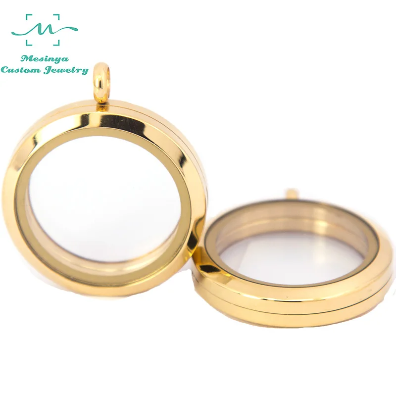 10pcs best price ! magnet  floating PVD gold plain 316L not 304 30mm large round glass locket for floating charms