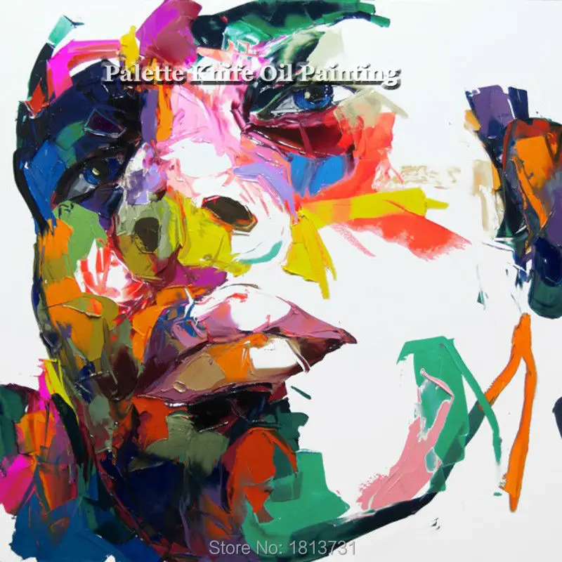 

Hand painted Francoise Nielly Palette knife portrait Face Oil painting Character figure canva wall Art picture15-10