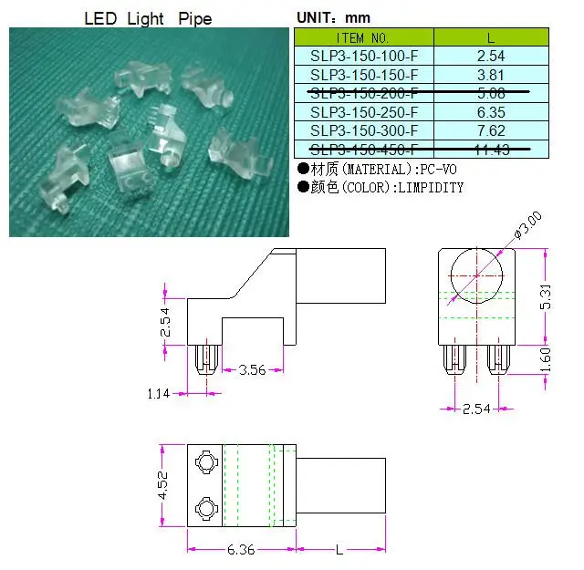 100PC Clear color 2.54MM-7.62MM LIGHT PIPE FOR 3MM Right angle Led Diode LED Tube Lampshade replace SLP3