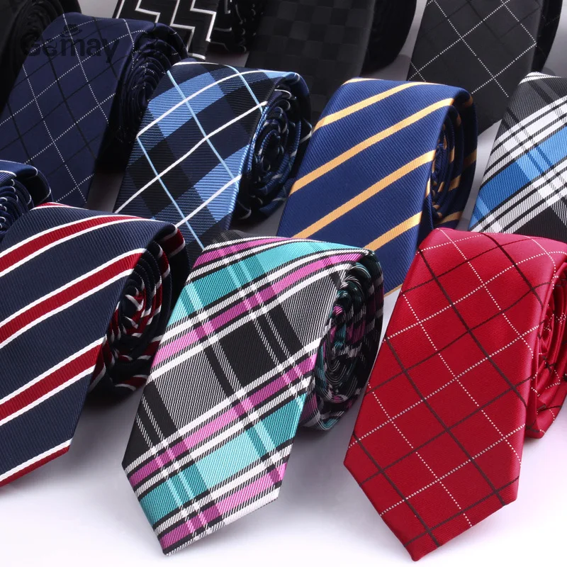 Corbatas de 6cm de ancho para hombre, Corbatas a cuadros de moda, Corbatas de Jacquard tejidas, corbata delgada de boda de negocios, corbata de cuello a rayas para hombre