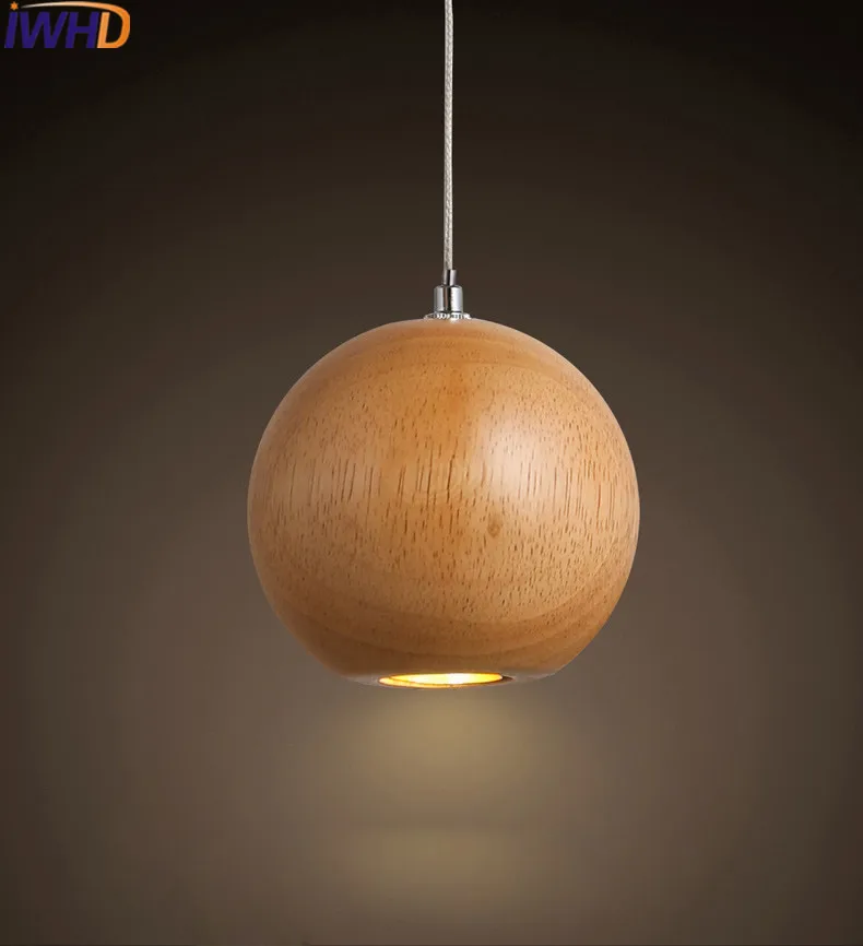 

IWHD Wood ball Modern Pendant Light Led Brief Bedroom HangLamp Home Lighting Fixtures Suspension Luminaire Dining Lamparas