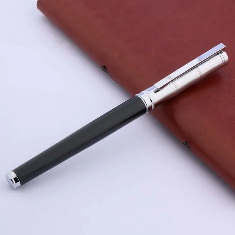 Caneta tinteiro clássica prateada imitando bambu para presente