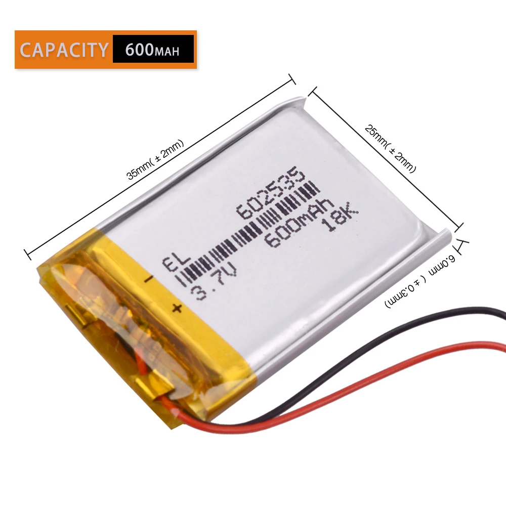 602535 3.7V 600mAh Rechargeable Li-Po Battery For MP3 MP4 GPS Bluetooth Speakers Pos Machines