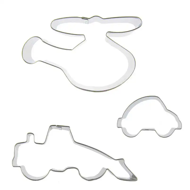 Helicopters, Bulldozers, Beetle cars shaped 3 piece biscuit cutting molds,  baking tools, cake decorating soft candy tools.