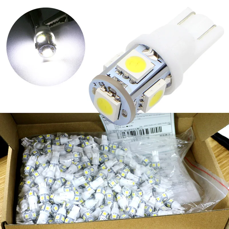 500XT10 5050 5 SMD 168 194 W5W 5led 5smd LED Car Marker Lamps Parking Bulbs License Plate Lights Wholesale