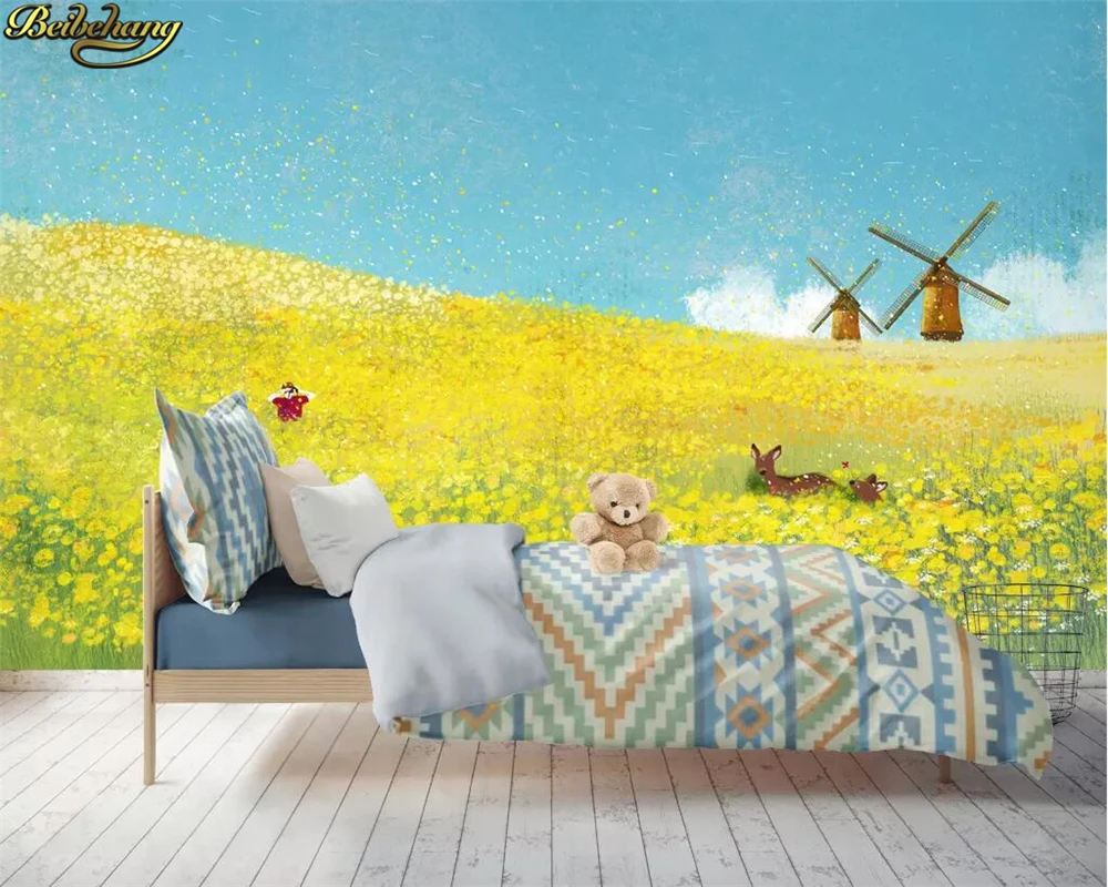 beibehang Custom wallpaper murals rural windmill flower flower sea background wall children's room wall papers home decor