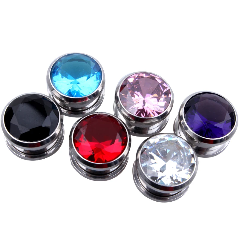 Hot Sale Crystal Zircon Flesh Tunnel Plug Screw Fit Ear Piercing Gauge Stretching Expander Jewelry Zirconia Earring Earlets