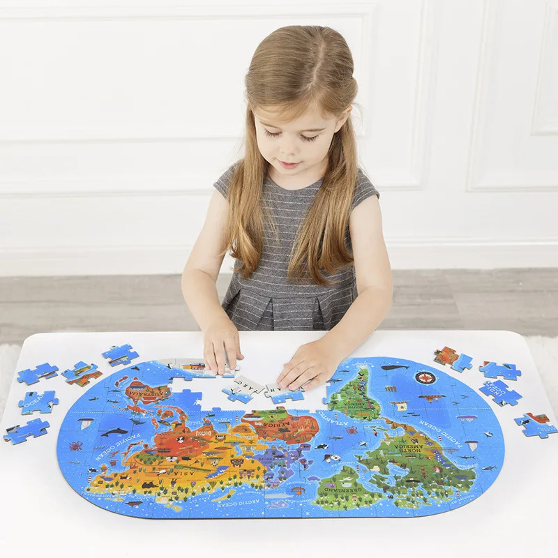 100Pcs Children Cognitive Educational Puzzle Toys Human Geography World Map Floor Puzzle Game Kids Gift With Box