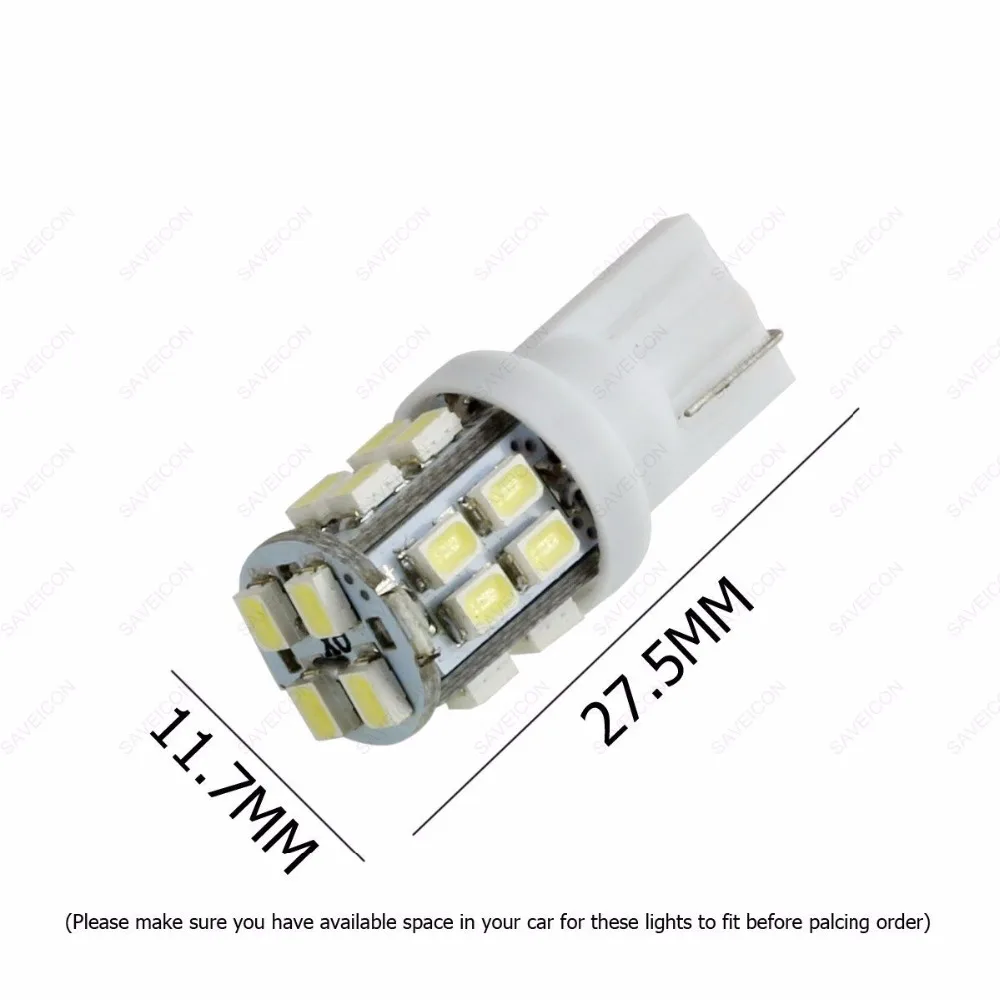 10 Pieces White/Red/Blue/Amber/Green/Pink T10 20SMD 3528 Ligths Bulbs 194 168 W5W LED Side Wedge Interior Car Light