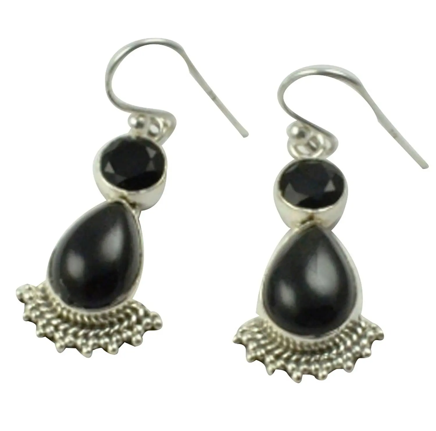 LoveGem Genuine Black Onyx EARRINGS 925 Sterling Silver Jewelry, 35.8mm, AE2387