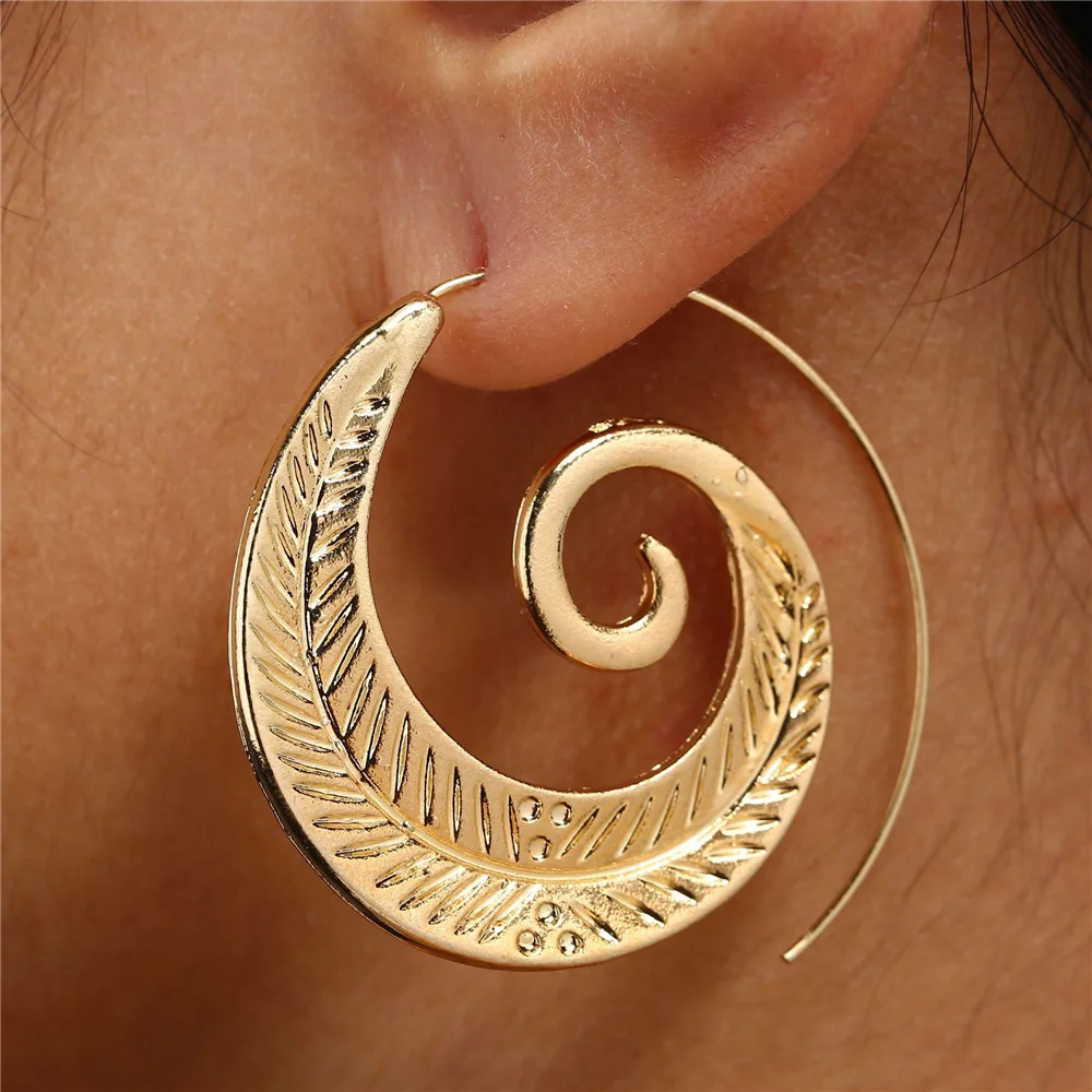 Boho Jewelry Swirl Hoop Earring For Women Brincos Gold Color Geometric Earrings Steampunk Style Ethnic Statement Party Jewelry