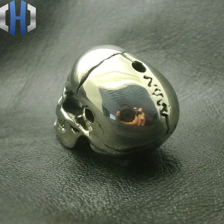 White Fine Polishing Brass Skull Head Three Links DIY Paracord Beads Umbrella Pendants Personalized Accessories EDC Knife Beads