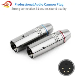 QYFANG 2pcs 4Pin Stainless Steel XLR Speaker Plug Cable Connect Cannon Male Wire Connector Microphone Mixer Amplifier Audio Jack