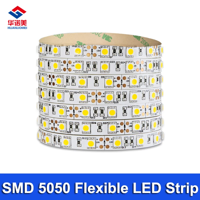 DC12V SMD 5050 Flexible LED Strip Light 5M/Roll 60LEDs/m led TV Tape 12V IP20 Red Green Blue Yellow White RGB