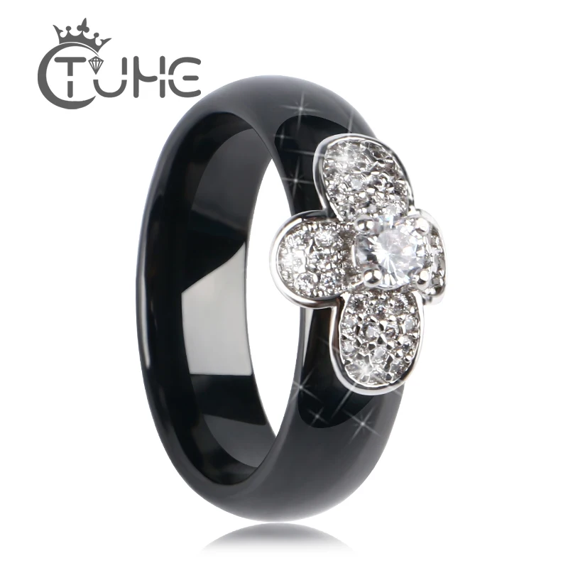 2019 New Bee Ring With Bling Crystal CZ Smooth Pink Black White Ceramic Rings Elegant Jewelry Wedding Finger Ring for Women Gift