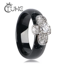 2019 New Bee Ring With Bling Crystal CZ Smooth Pink Black White Ceramic Rings Elegant Jewelry Wedding Finger Ring for Women Gift