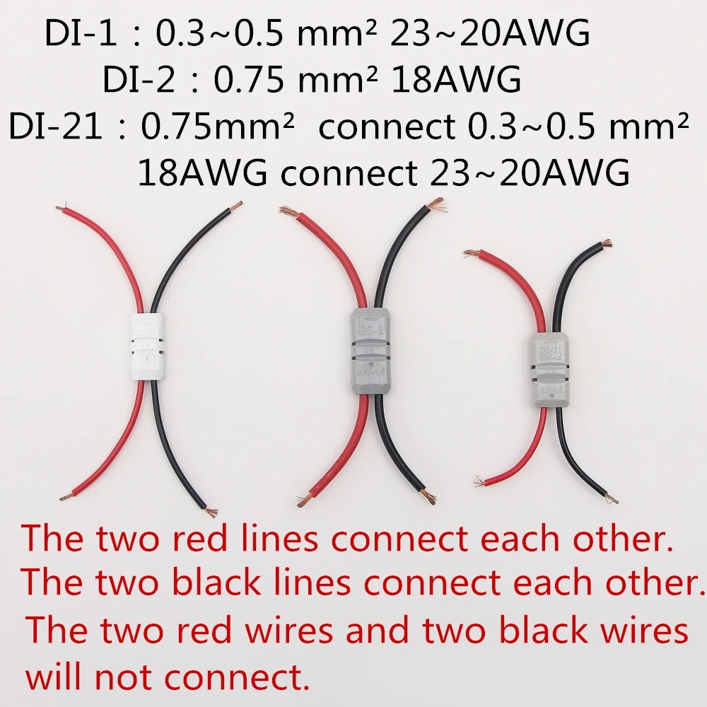 JOWX DI-1 10PCS Double In-line 2 Way Butt Joint 23~20AWG 0.3~0.5sqmm LED Light Cable Wire Connectors Terminals Splice Crimp